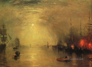 Turner Painting - Keelman levantando brasas de noche Romantic Turner